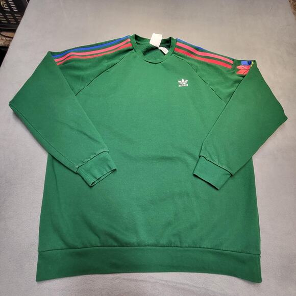Adidas Sweatshirt Mens XL Green Trefoil Three Stripes Crewneck Pullover Retro - Picture 1 of 9